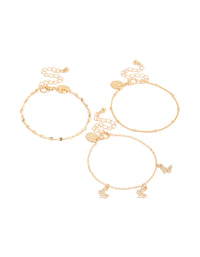 Gold Chain & Diamante Butterfly Bracelet 3-Pack - link has visual effect only