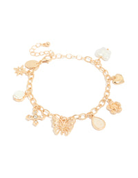 Gold Cross & Butterfly Charm Bracelet - link has visual effect only
