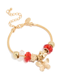 Gold Beaded & Butterfly Charm Bracelet - link has visual effect only