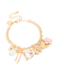 Gold Floral Bow Pearl Charm Bracelet - link has visual effect only