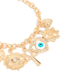 Gold Pearl & Evil Eye Charms Bracelet - link has visual effect only