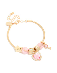 Gold Heart & Key Charm Bracelet - link has visual effect only