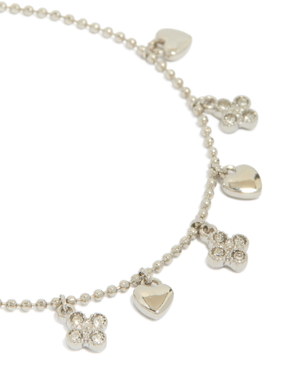 Silver Heart & Diamante Flower Charms Bracelet