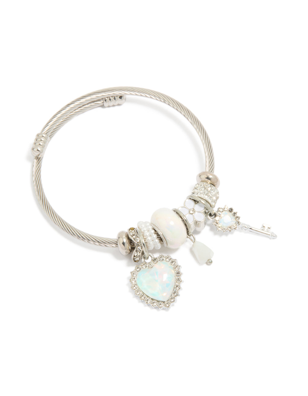 Silver Heart & Key Charm Bracelet