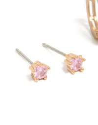 Designed with gold pink cubic zirconia stud earrings from a 2-pack featuring charm details and crystal accents post detail view - link has visual effect only