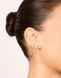Gold Pink Cubic Zirconia Chain Flower & Huggie Earrings Pack - link has visual effect only