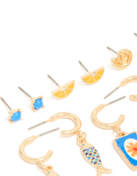 Gold Lemon Holiday Stud & Hoop Earrings 6-Pack - link has visual effect only