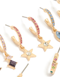 Gold Multicoloured Diamante Hoop Earrings 6-Pack - link has visual effect only