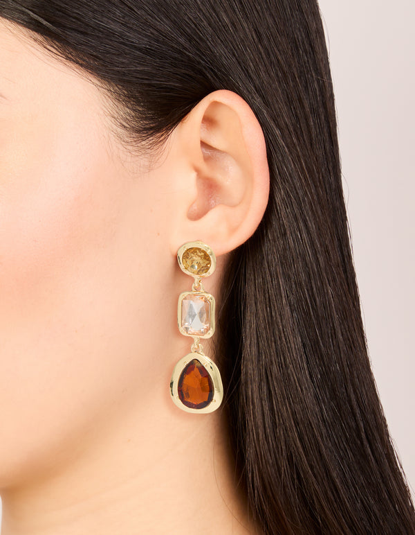 Gold Brown Diamantes Drop Earrings