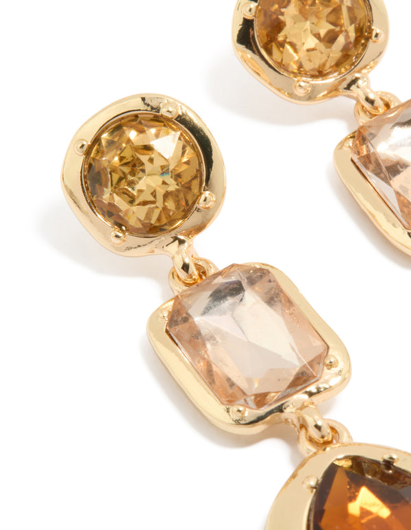Gold Brown Diamantes Drop Earrings