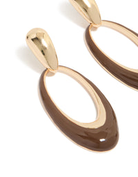 Gold Brown Enamel Oval Drop Earrings - link has visual effect only