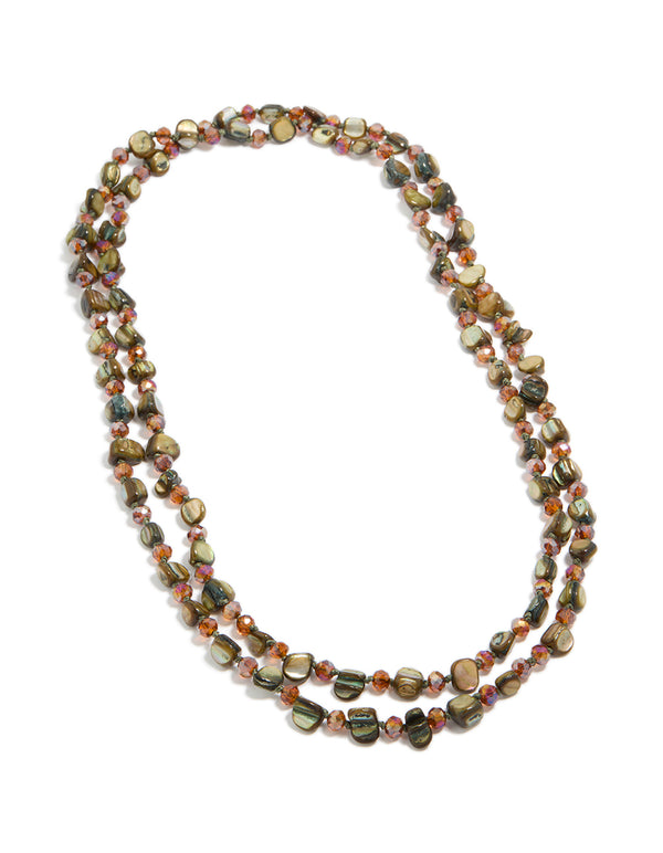 Green Irregular Beaded Double Layered Long Necklace