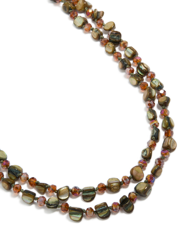 Green Irregular Beaded Double Layered Long Necklace