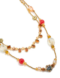 Gold Long Acrylic & Glass Stone Beaded Necklace - link has visual effect only