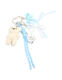 Cream Crochet Bear & Blue Bows Key Chain - link has visual effect only