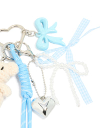 Cream Crochet Bear & Blue Bows Key Chain - link has visual effect only