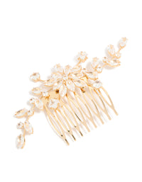 Featuring a gold diamante floral statement comb with clar accents detail view - link has visual effect only