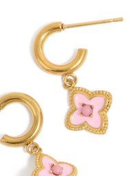 Tweens Gold Plated Stainless Steel Pink Enamel Petal Flower Hoop Earrings - link has visual effect only