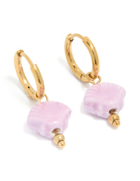 Tweens Gold Plated Stainless Steel Pink Shell Charm Huggie Earrings - link has visual effect only