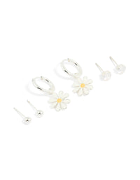 Tweens Stainless Steel Heart & Daisy Stacking Earrings 3-Pack - link has visual effect only