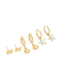 Tweens Waterproof Gold Plated Stainless Steel Sea Stacking Earrings 3-Pack - link has visual effect only