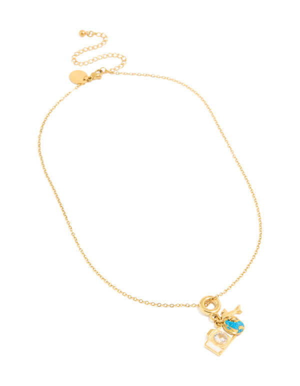 Tweens Gold Plated Stainless Steel Travel Motif Charm Necklace