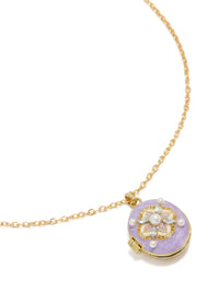 Tweens Gold Plated Stainless Steel Purple Enamel Oval Locket Necklace - link has visual effect only