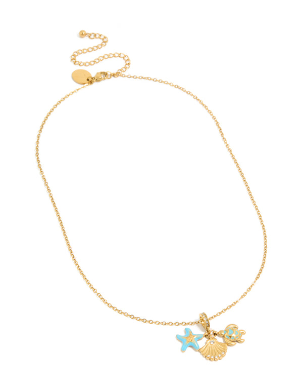 Tweens Gold Plated  Stainless Steel Under The Sea Charm Necklace