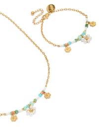 Tweens Gold Plated Stainless Steel Pearl Flower Necklace & Bracelet Set - link has visual effect only