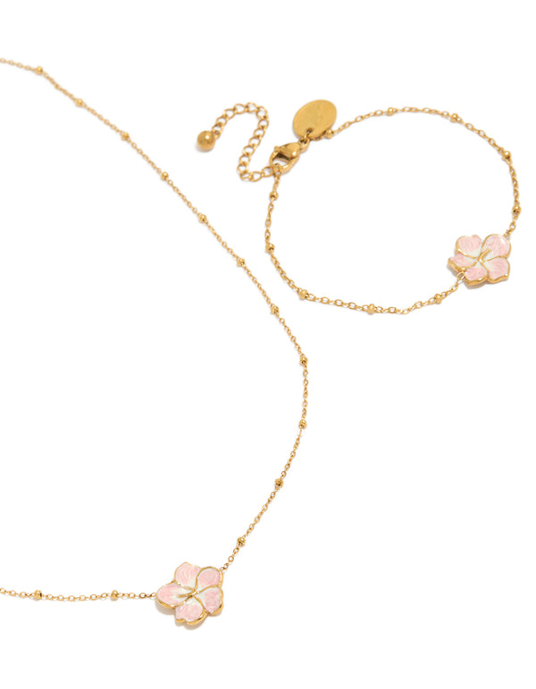 Tweens Gold Plated Stainless Steel Necklace & Bracelet Set