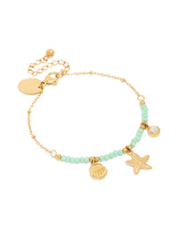 Tweens Gold Plated Stainless Steel Sea Motif Charm Beaded Bracelet - link has visual effect only