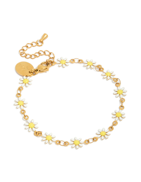 Tweens Gold Plated Stainless Steel Daisy Charms Bracelet
