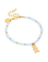Tweens Gold Plated Stainless Steel Blue Facet Bead & Bear Charm Bracelet - link has visual effect only