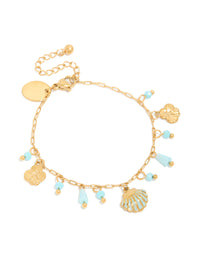 Tweens  Gold Plated Stainless Steel Shell & Bead Charm Bracelet - link has visual effect only