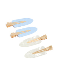 Featuring marble acrylic creaseless clips in a 4-pack with light sky blue, ivory, and gold tones front view - link has visual effect only