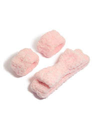 Tweens Pink Fluffy Wristband & Headband Set - link has visual effect only