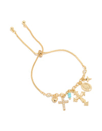 Gold Plated Cubic Zirconia Cross  & Heart Charms Toggle Bracelet - link has visual effect only