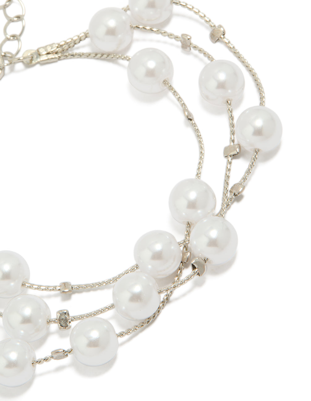 Crafted with silver pearl layering and in white close up view