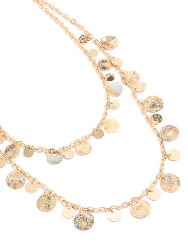 Gold Genuine Shell & Gold Discs Layered Necklace