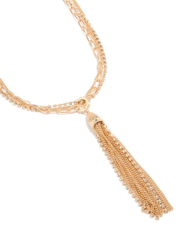 Gold Long Multi Chain Tassel Necklace