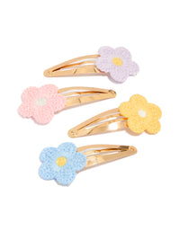 Kids Pastel Crochet Flower Snap Clips 4-Pack - link has visual effect only