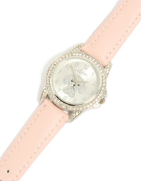 Kids Pink PU Leather Silver Diamante Dog Watch - link has visual effect only