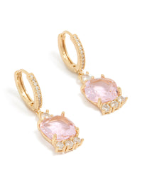 Gold Pink Cubic Zirconia Square Huggie Earrings - link has visual effect only