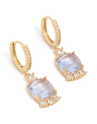 Gold Purple Cubic Zirconia Square Huggie Earrings - link has visual effect only