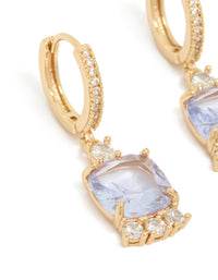 Gold Purple Cubic Zirconia Square Huggie Earrings - link has visual effect only