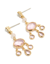 Showcasing gold plated clear bead and diamante drop earrings with charm accents front view - link has visual effect only
