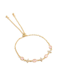 Gold Plated Oval Pink Stones & Cubic Zirconia  Flowers Toggle Bracelet - link has visual effect only