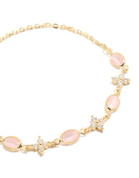 Gold Plated Oval Pink Stones & Cubic Zirconia  Flowers Toggle Bracelet - link has visual effect only