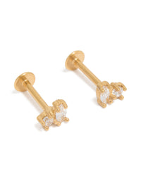 Showcasing gold plated surgical steel oval and circle cubic cluster zirconia flat back studs with clear stones in front view - link has visual effect only