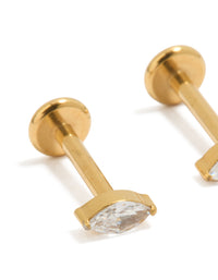 Gold Plated Surgical Steel Steel Cubic Zirconia Marquise Flat Back Studs - link has visual effect only